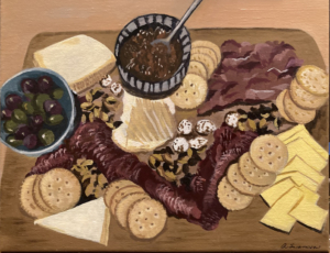 Charcuterie board with food